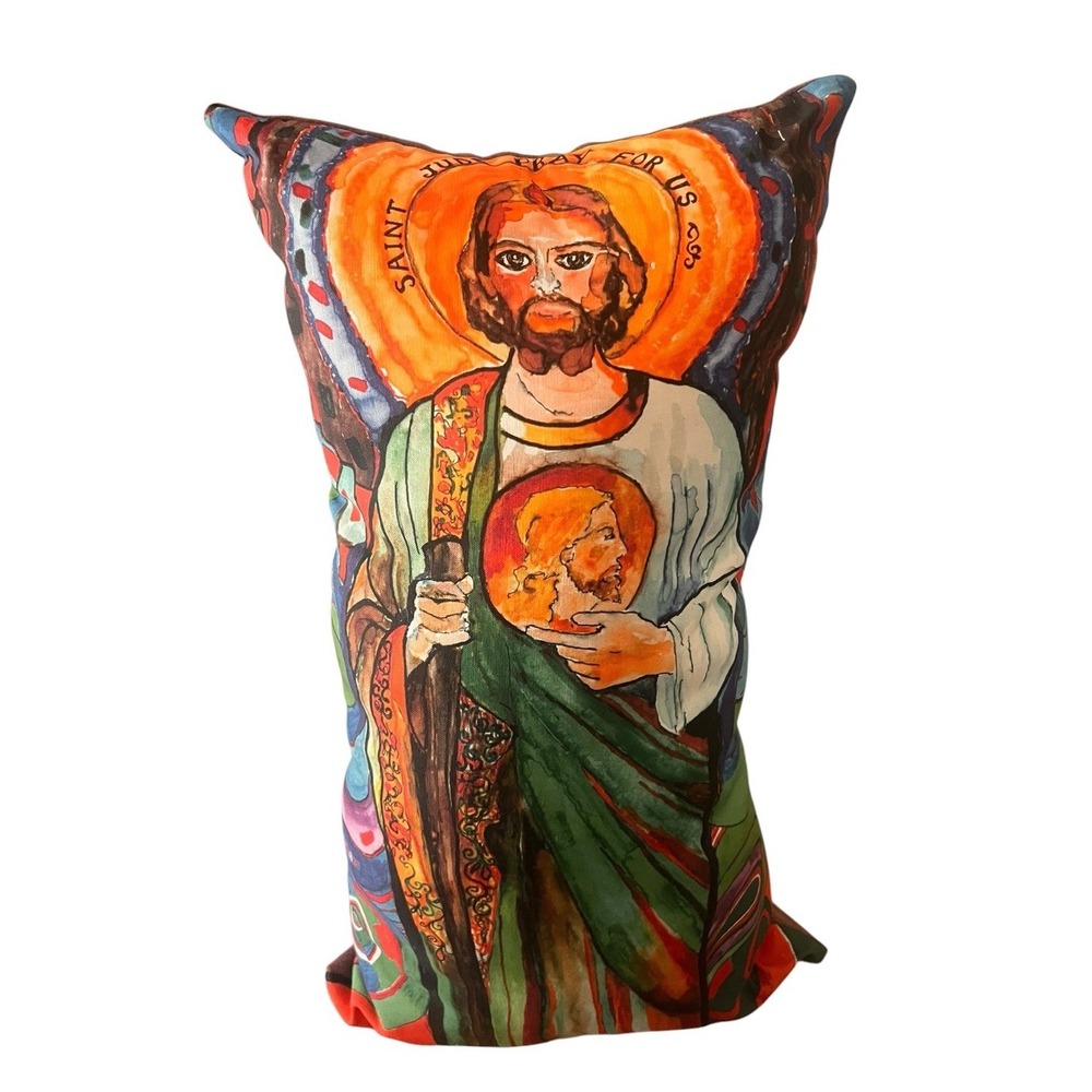 Hug A Saint St Jude Figural Pillow 23" Catholic Folk Art 2013 Made USA Rare